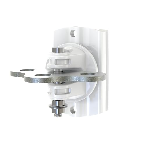A white plastic 3 way gate anchor mount bracket with a silver metal mounting plate and threaded bolt, shown on a plain white background.