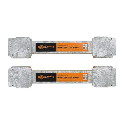Two Gallagher 11,000 lbs wireless loadbars with galvanized steel ends and orange and black labels, shown on a plain white background