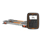 A digital gallagher w-1 cattle scale with a black and orange display controller next to a long metal wireless weighing loadbars with orange accents, shown on a white background.