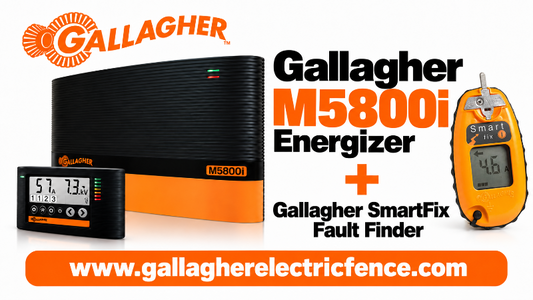 package deal includes the Gallagher M5800i electric fence energizer and free fault finder with digital display