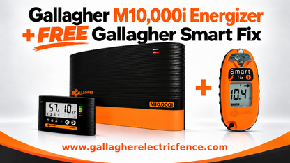 Gallagher M10000i electric fence energizer with display panel and free fault finder