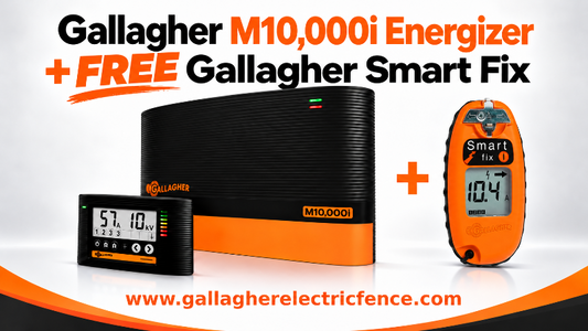 Gallagher M10000i electric fence energizer with display panel and free fault finder