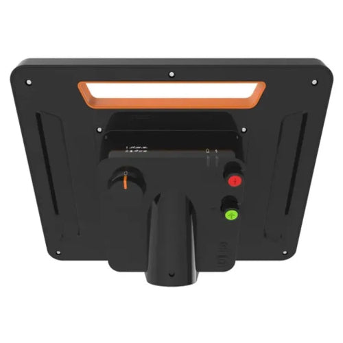 Gallagher S120 Electric Fence Charger backside with LED lights and knobs on a white background