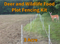 Deer and wildlife food plot fencing kit with a deer in a field, text indicating 3-acre size.