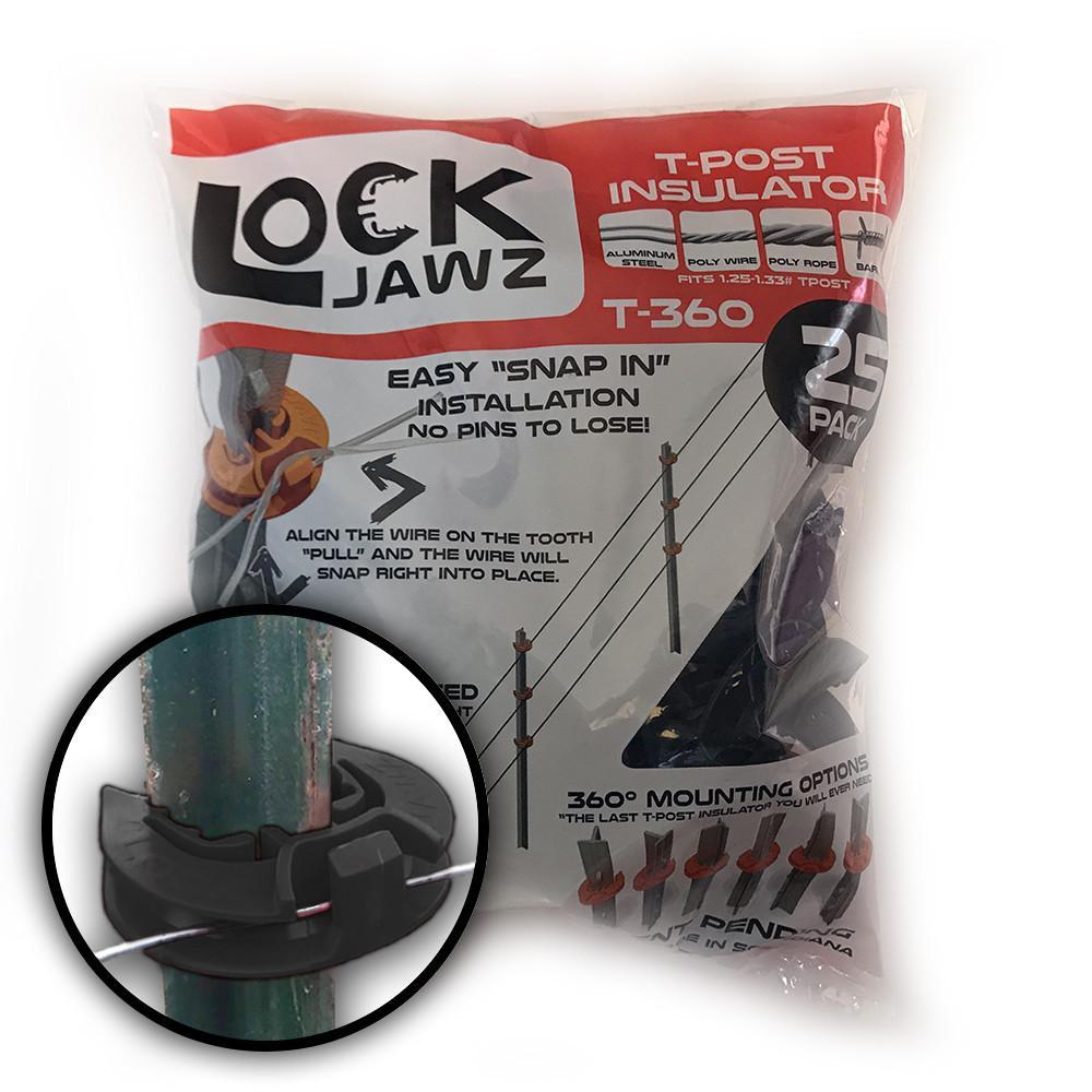 Lock Jawz 360° T-Post Insulator | 100 Pack | Black - Gallagher Electric Fence