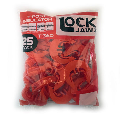 Lock Jawz 360° T-Post Insulator | 25 Pack | Orange - Gallagher Electric Fence